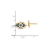 10K Yellow Gold Evil Eye Stud Earrings Pave Blue Stones
