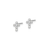 White Gold CZ Cross Stud Earrings Bezel Set Faith Jewelry