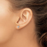 White Gold CZ Cross Stud Earrings Bezel Set Faith Jewelry