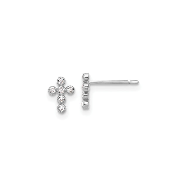 White Gold CZ Cross Stud Earrings for Men and Women – Dainty Bezel Set Faith Jewelry with Sparkling Gemstone – Modest Spiritual Fashion with Timeless Design and Classic Minimalist Elegance