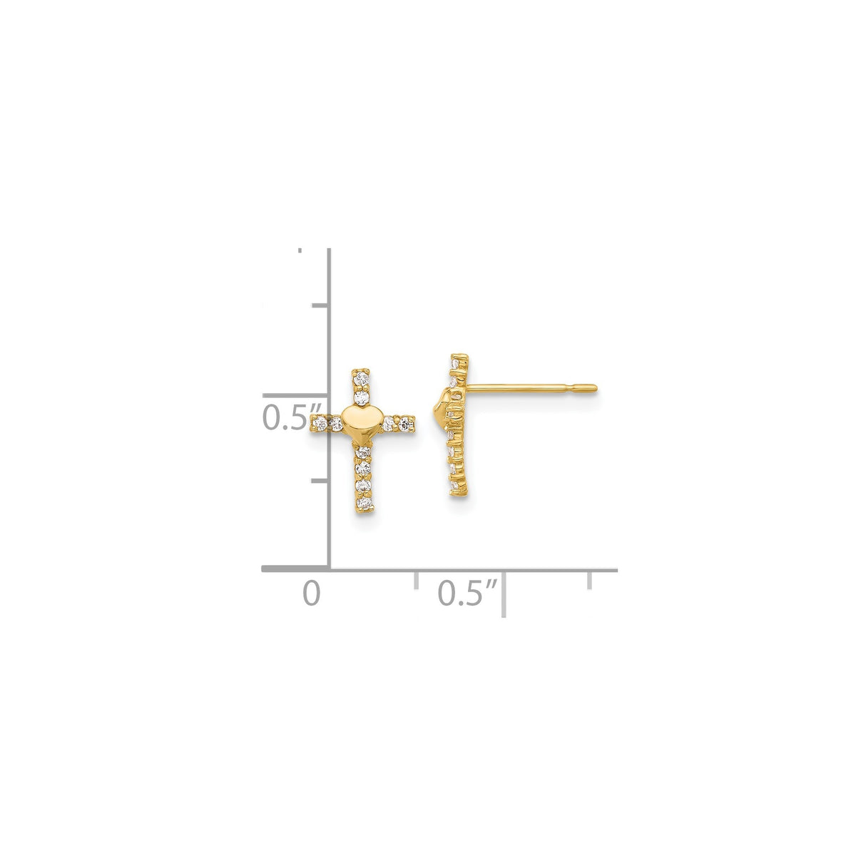 10k Yellow Gold Cross Pendant with Cubic Zirconia Heart Accent, Religious Jewelry for Men and Women