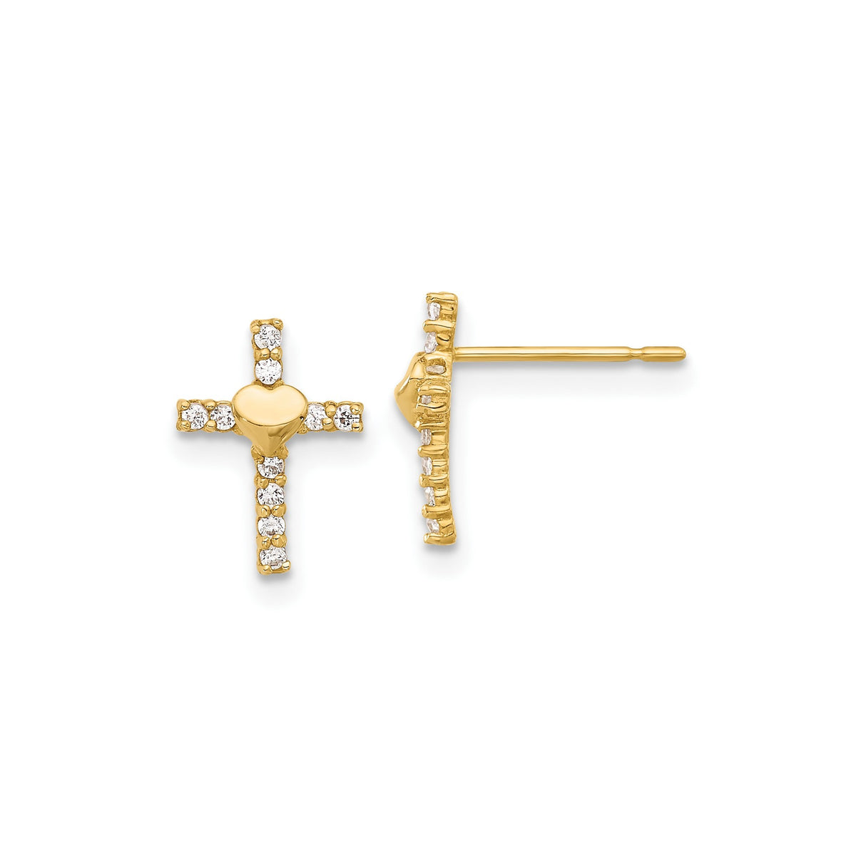 10k Yellow Gold Cross Pendant with Cubic Zirconia Heart Accent, Religious Jewelry for Men and Women