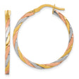 10k Tricolor Gold Hoop Earrings, Polished Twisted Tube Design for Women