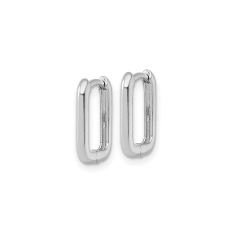 10k White Gold Rectangle Hoop Earrings, Minimalist Modern Huggie Design for Women