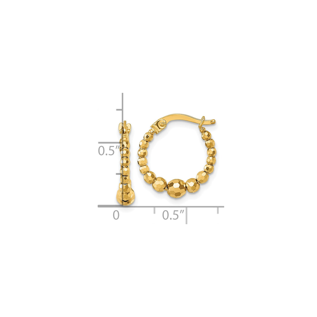 10k Yellow Gold Hoop Earrings with Faceted Beaded Texture and Polished Finish