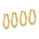 10k Yellow Gold Hoop Earrings with Twisted Texture, Lightweight Polished Round Hoops for Women