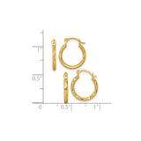 10k Yellow Gold Hoop Earrings with Twisted Texture, Lightweight Polished Round Hoops for Women
