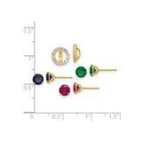 10k Yellow Gold Stud Earrings with Sapphire, Emerald, Ruby, and Cubic Zirconia Accent