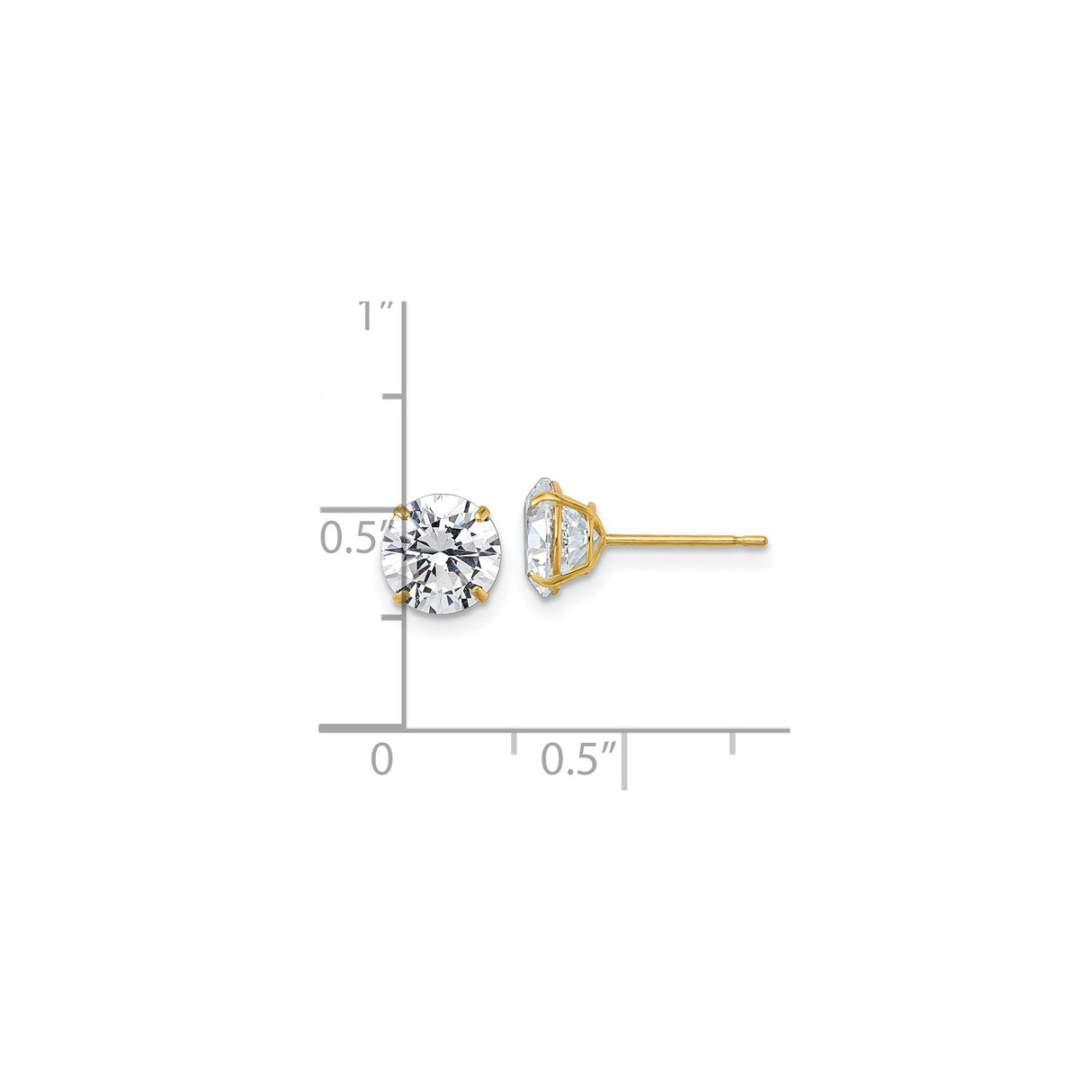 10k Yellow Gold Solitaire Stud Earrings with Cubic Zirconia, Four-Prong Setting, Polished Finish