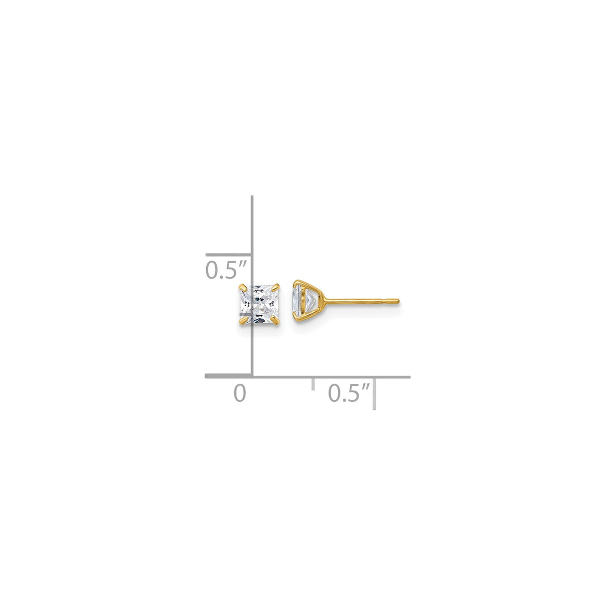 10k Yellow Gold Stud Earrings with Princess Cut Cubic Zirconia, Square Minimalist Design