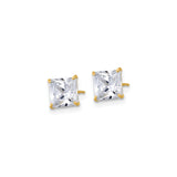 10k Yellow Gold Stud Earrings with Princess Cut Cubic Zirconia, Four Prong Setting