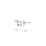 10k Yellow Gold Stud Earrings with Princess Cut Cubic Zirconia, Four Prong Setting