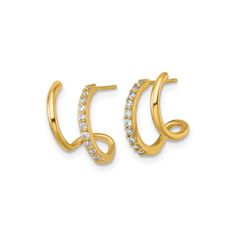 10k Yellow Gold Hoop Earrings with Cubic Zirconia, Double Row Modern Design