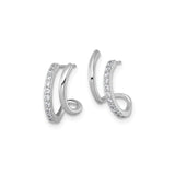 10k White Gold Double Hoop Earrings with Cubic Zirconia, Polished Modern Design for Women