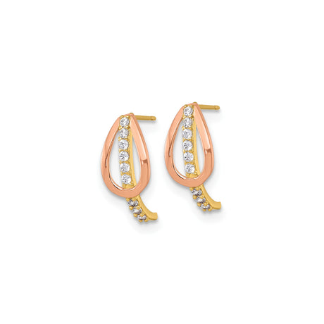 10k Yellow and Rose Gold Teardrop Earrings with Cubic Zirconia, Two Tone Dangle Design