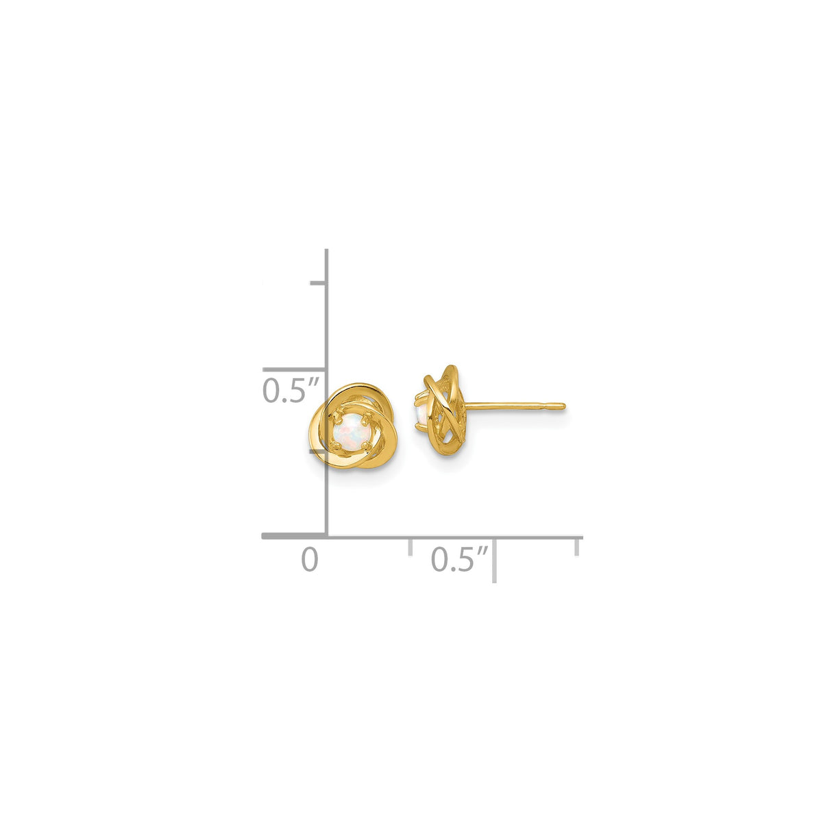 10k Yellow Gold Stud Earrings with Created Opal in Interwoven Love Knot Design
