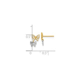 10k Two-Tone Gold Butterfly Stud Earrings with Cubic Zirconia