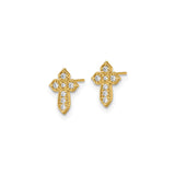 10k Yellow Gold Cross Stud Earrings with Cubic Zirconia, Christian Religious Jewelry for Women