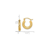 10k Yellow Gold Hoop Earrings with Leaf Pattern, Lightweight Botanical Design for Women