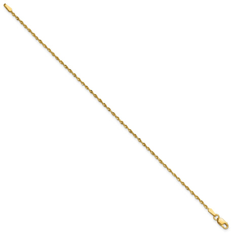 10K Yellow Gold 1.5 mm Rope Chain Bracelet, Polished