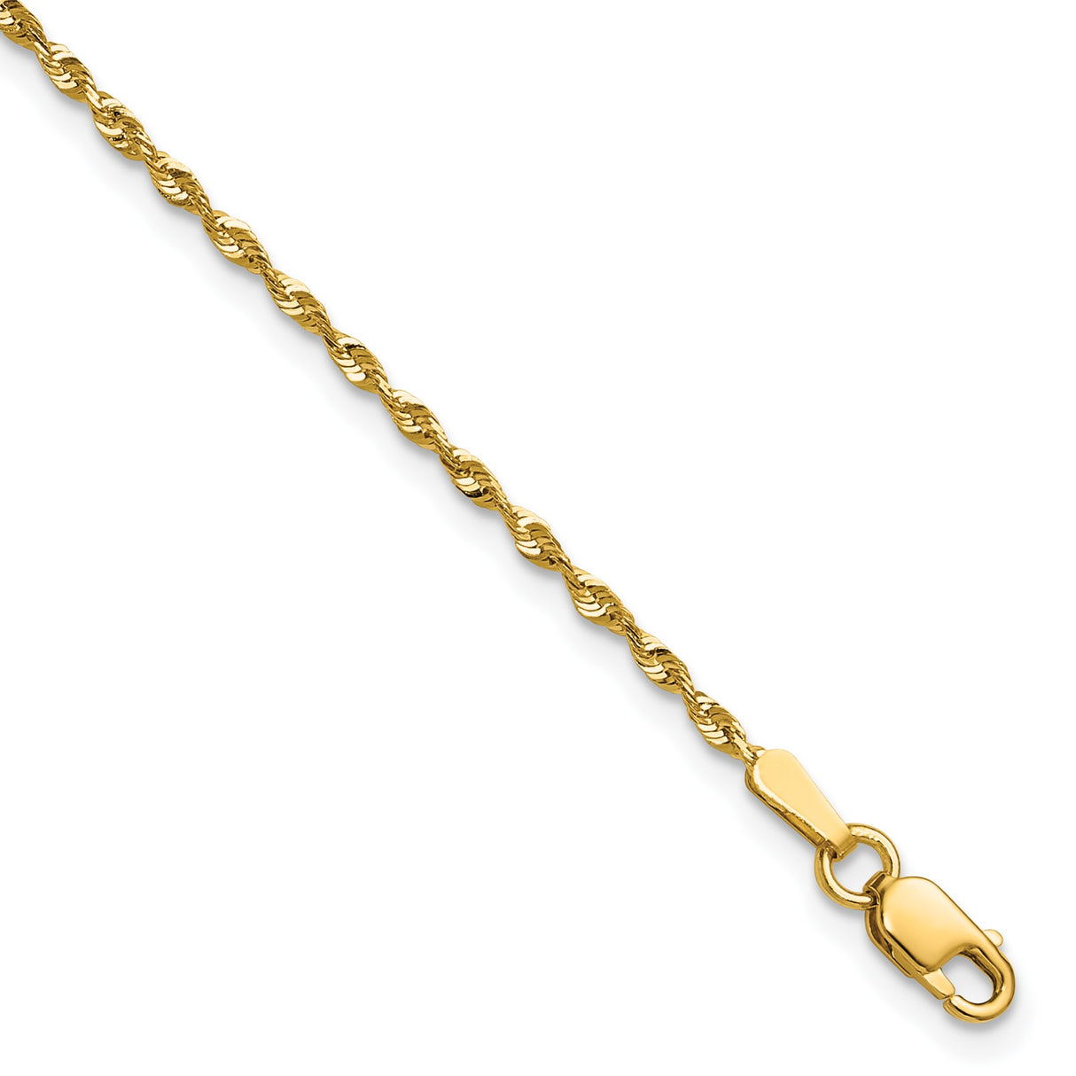 10K Yellow Gold 1.5 mm Rope Chain Anklet, Polished detail view