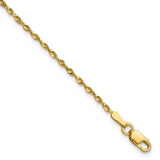 10K Yellow Gold 1.5 mm Rope Chain Anklet, Polished detail view