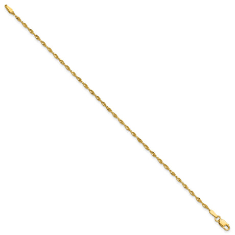 10K Yellow Gold 1.8 mm Rope Chain Anklet, Polished