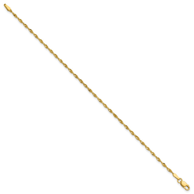 10K Yellow Gold 1.8 mm Rope Chain Anklet, Polished
