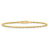 10K Yellow Gold 1.8 mm Rope Chain Anklet, Polished alternate angle
