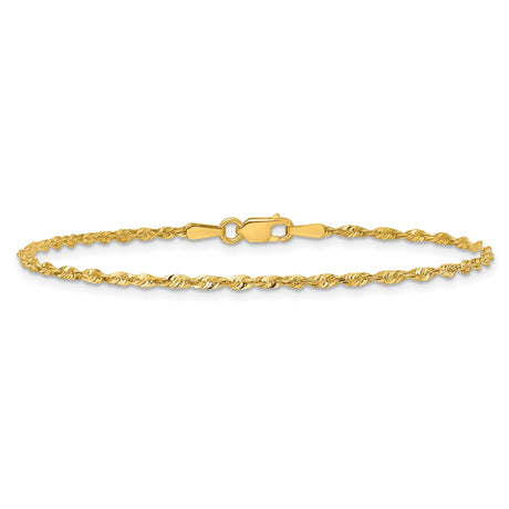 10K Yellow Gold 1.8 mm Rope Chain Anklet, Polished alternate angle