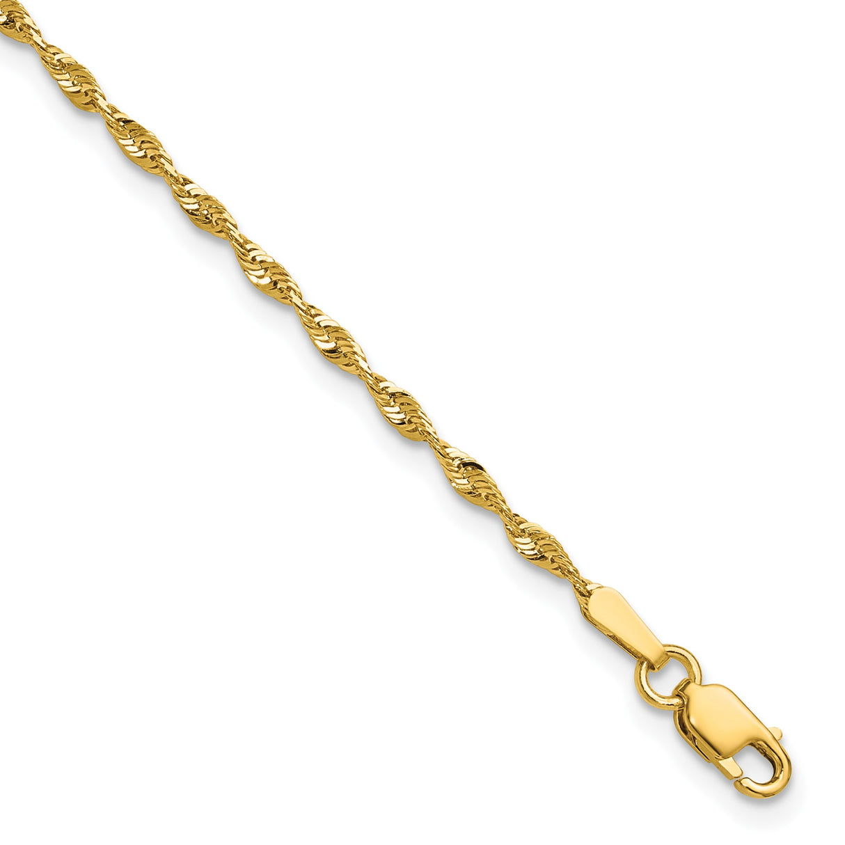 10K Yellow Gold 1.8 mm Rope Chain Anklet, Polished detail view