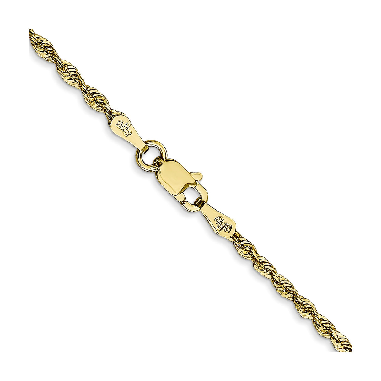 10K Yellow Gold 2 mm Rope Chain Necklace, Polished alternate angle