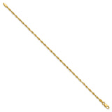 10K Yellow Gold 2 mm Rope Chain Anklet, Polished