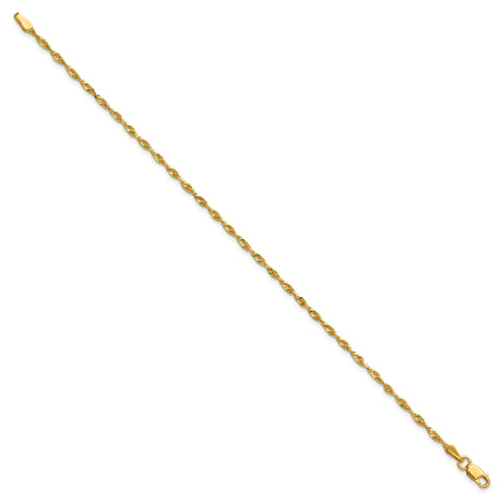 10K Yellow Gold 2 mm Rope Chain Anklet, Polished