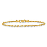 10K Yellow Gold 2 mm Rope Chain Anklet, Polished alternate angle