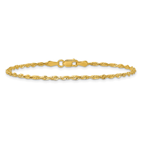10K Yellow Gold 2 mm Rope Chain Bracelet, Polished alternate angle