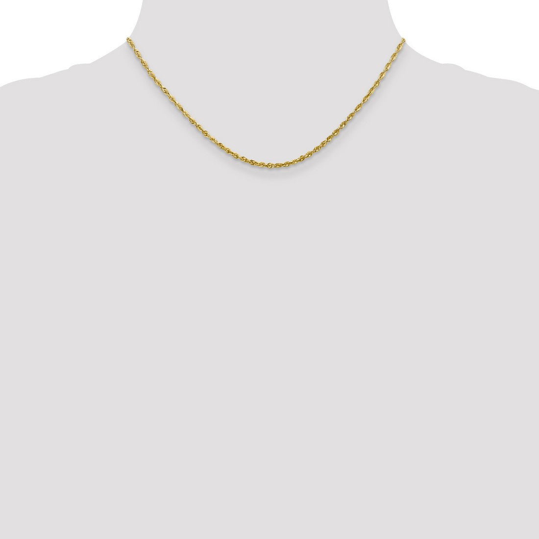 10K Yellow Gold 2.25 mm Rope Chain Necklace, Polished detail view