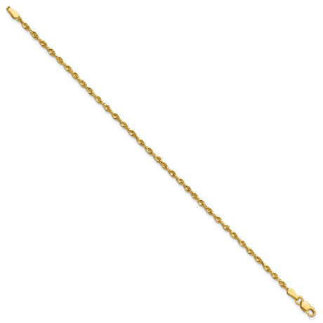 10K Yellow Gold 2.25 mm Rope Chain Anklet, Polished