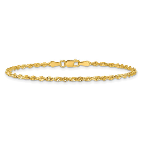 10K Yellow Gold 2.25 mm Rope Chain Anklet, Polished alternate angle