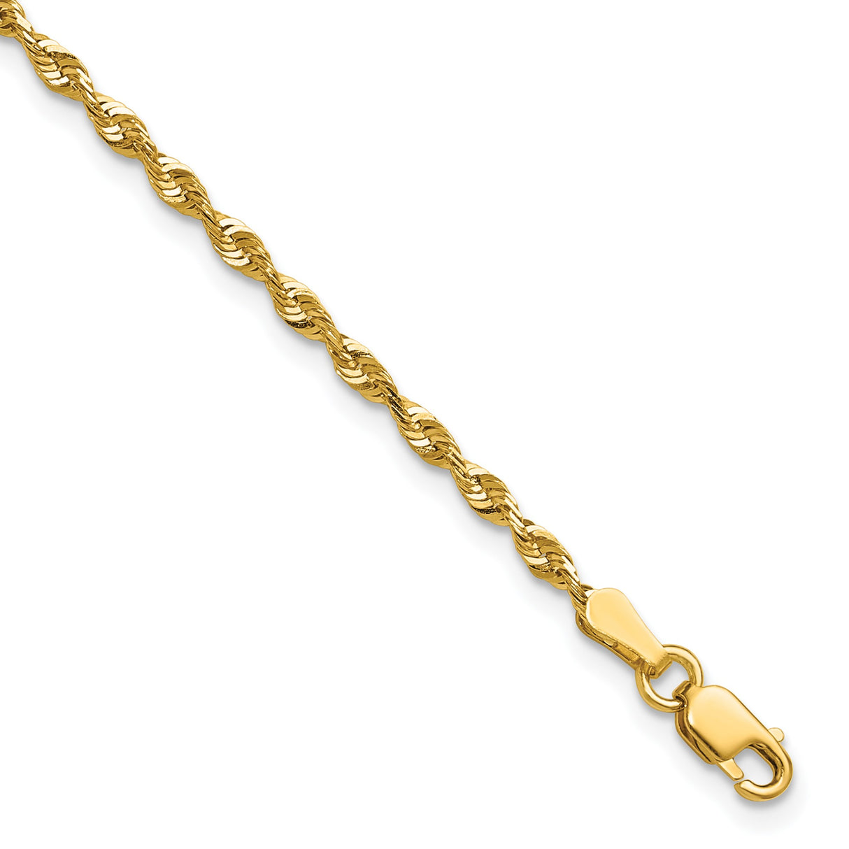 10K Yellow Gold 2.25 mm Rope Chain Anklet, Polished detail view