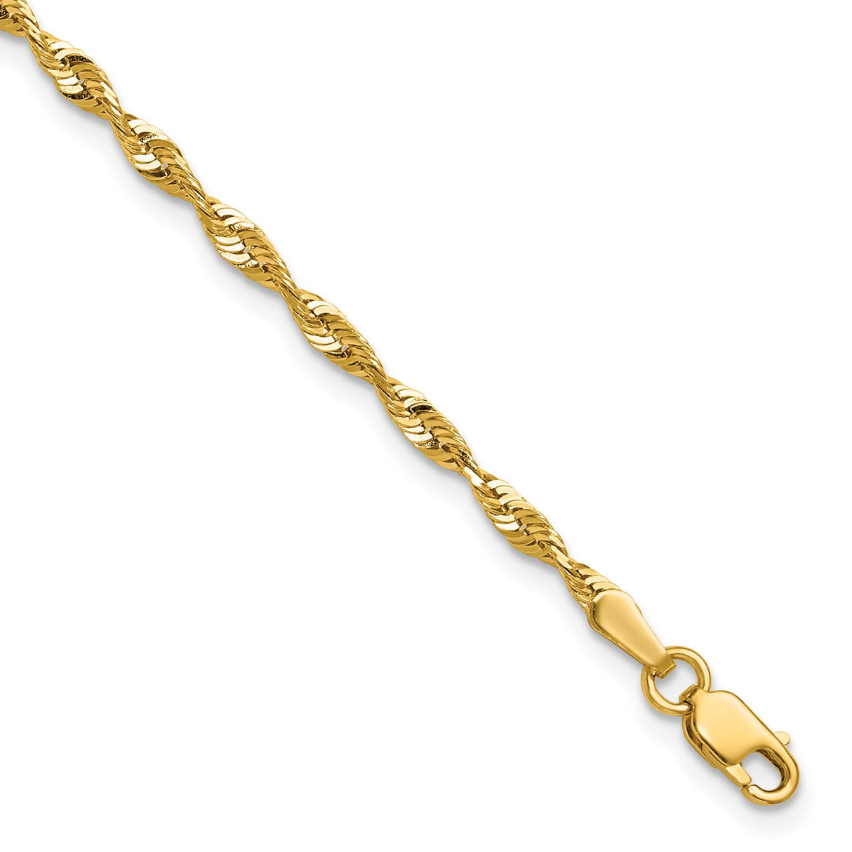 10K Yellow Gold 2.5 mm Rope Chain Bracelet, Polished detail view