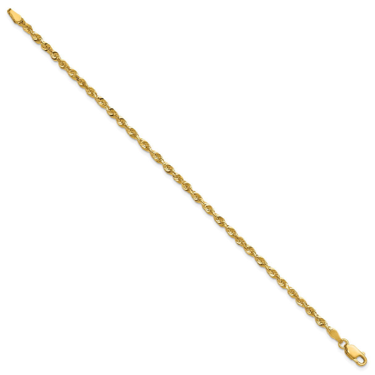 10K Yellow Gold 2.75 mm Rope Chain Bracelet, Polished