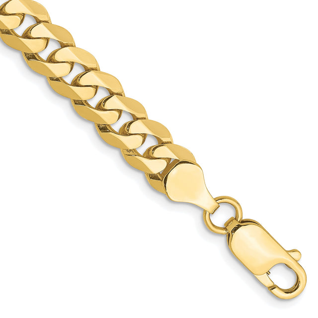 10K Yellow Gold 6.75 mm Curb Chain Bracelet, Polished shown for scale