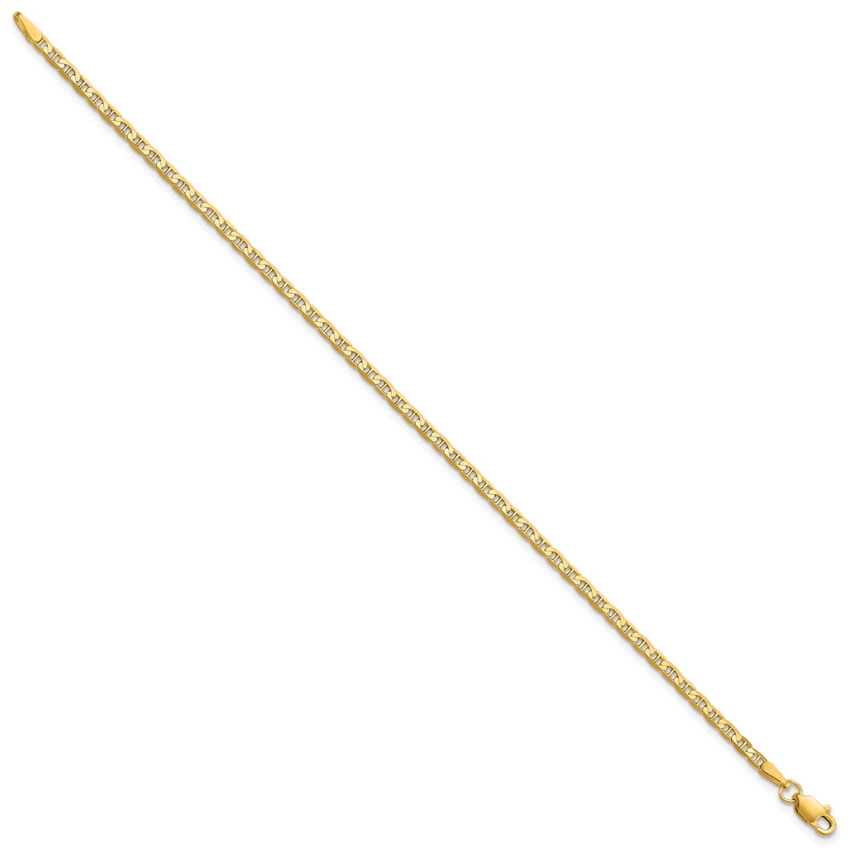 10K Yellow Gold 2.4 mm Polished Chain Anklet, Solid