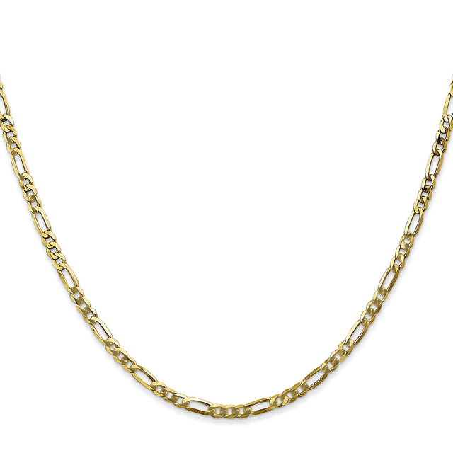 10K Yellow Gold 2.75 mm Figaro Chain Necklace, Polished