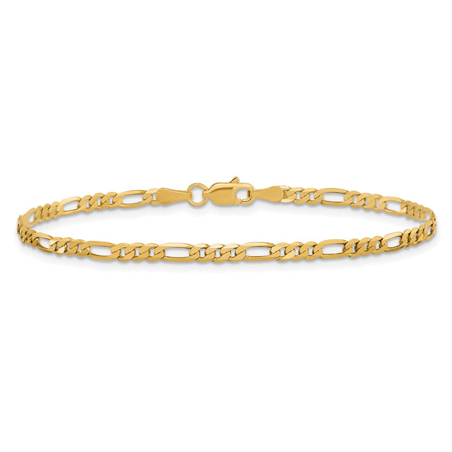 10K Yellow Gold 2.75 mm Figaro Chain Bracelet, Polished