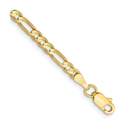10K Yellow Gold 3 mm Figaro Chain Bracelet, Polished alternate angle