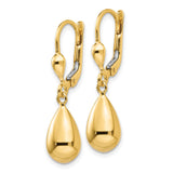 10k Yellow Gold Teardrop Dangle Earrings with Leverback Closures, Polished Minimalist Design
