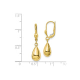 10k Yellow Gold Teardrop Dangle Earrings with Leverback Closures, Polished Minimalist Design
