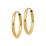 10k Yellow Gold Hoop Earrings, Polished Round Lightweight Design with Hinged Clasp, Minimalist Style